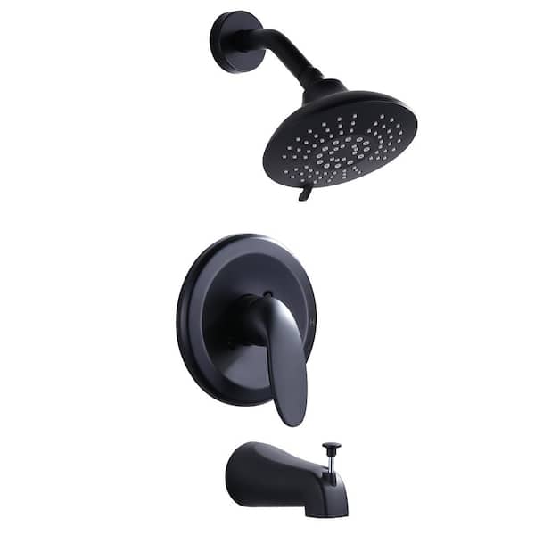 WOWOW Single-Handle 5-Spray Settings Shower Faucet 1.8 GPM with Adjustable Head and Tub Spout in Matte Black (Valve Included)