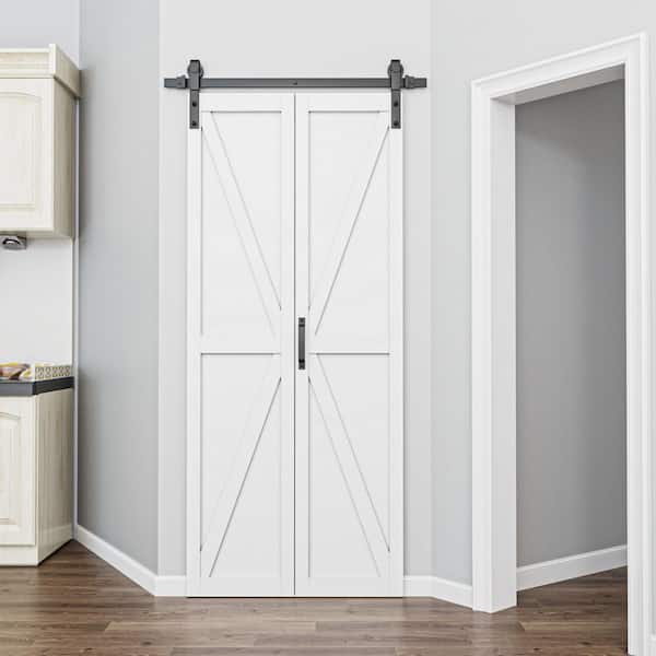 ARK DESIGN 36 in. x 84 in. Paneled White Finished MDF British K Shape Composite Bifold Sliding Barn Door Hardware Kit