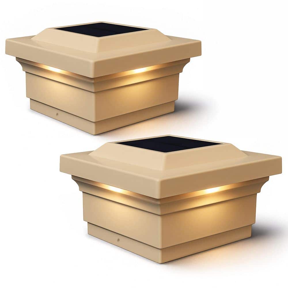 CLASSY CAPS Majestic 5 in. x 5 in. Outdoor Tan Vinyl LED Solar