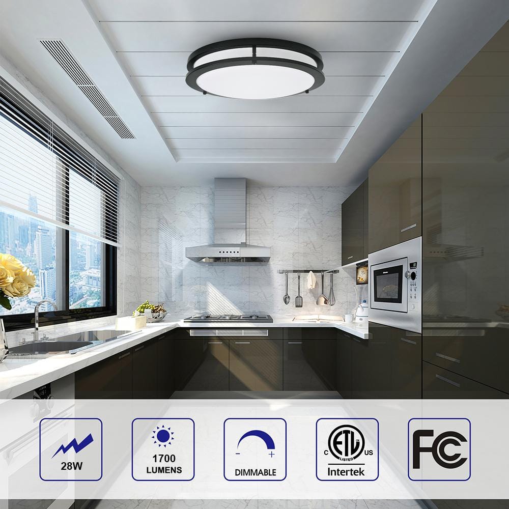 Energetic 14" Black LED Flush Mount Ceiling Light, 6-Pack