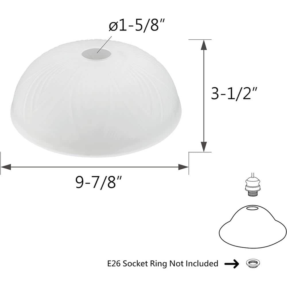 Frosted White Glass Bowl Pendant Shade, 9-7/8" Diameter