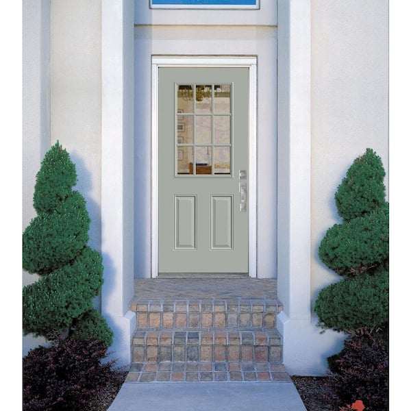 32 in. x 80 in. 9 Lite Left Hand Inswing Painted Steel Prehung Front Exterior Door No Brickmold