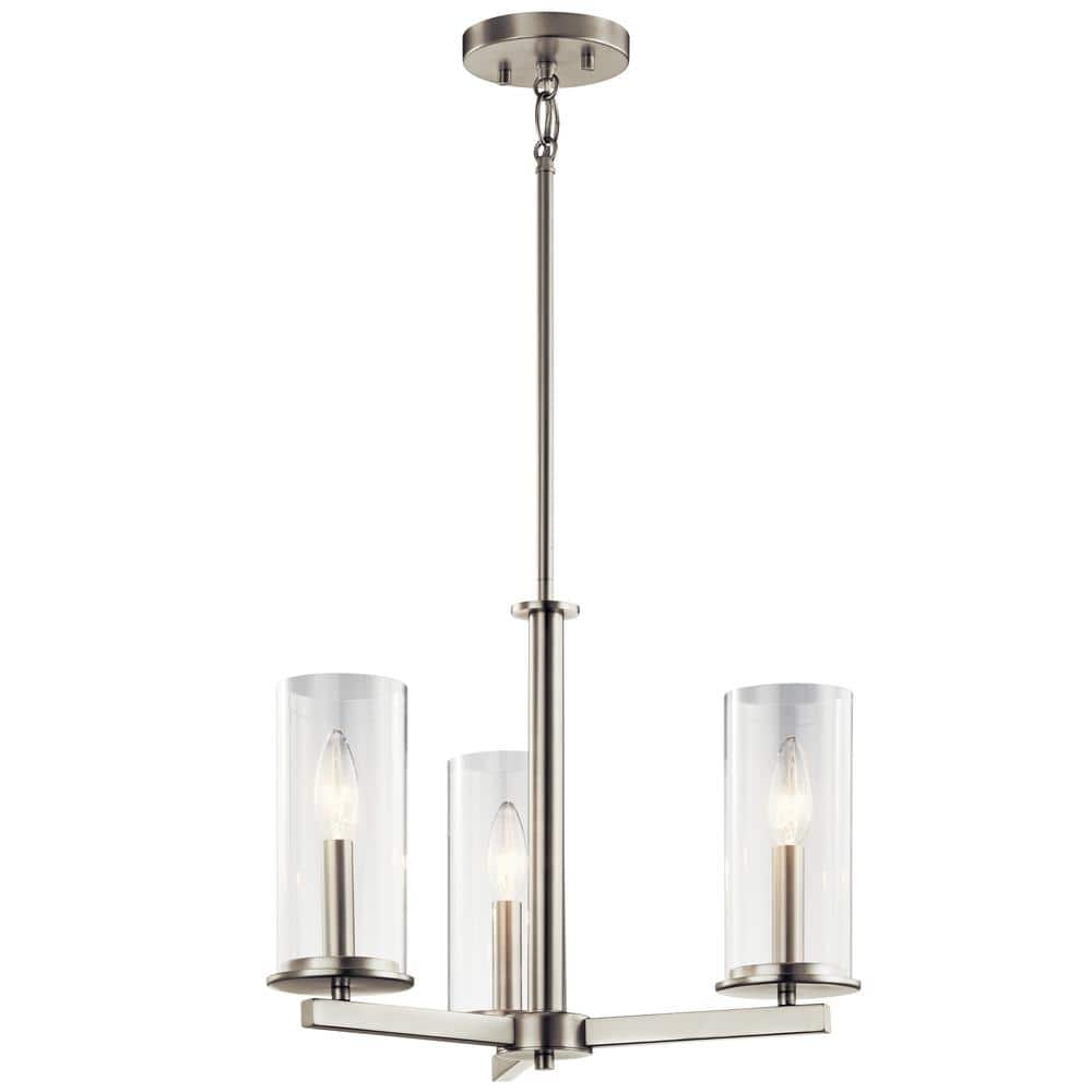 Crosby 18 in. 3-Light Brushed Nickel Contemporary Candlestick Cylinder Convertible Chandelier for Dining Room price history on PriceWatchPro