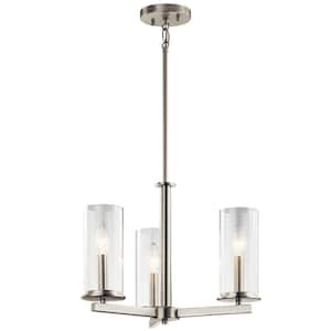 Crosby 18 in. 3-Light Brushed Nickel Contemporary Candlestick Cylinder Convertible Chandelier for Dining Room
