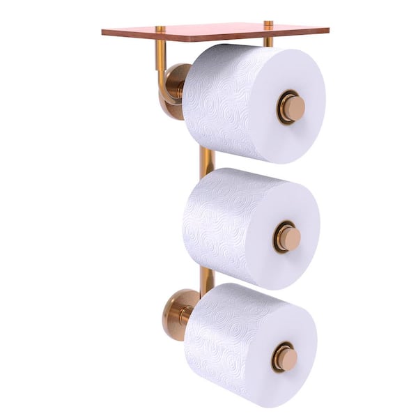 Prestige Skyline Collection Wall Mounted Toilet Paper Holder in Brushed Bronze with Wood Shelf