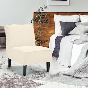 Modern Armless Accent Chair Fabric Single Sofa with Rubber Wood Legs Beige