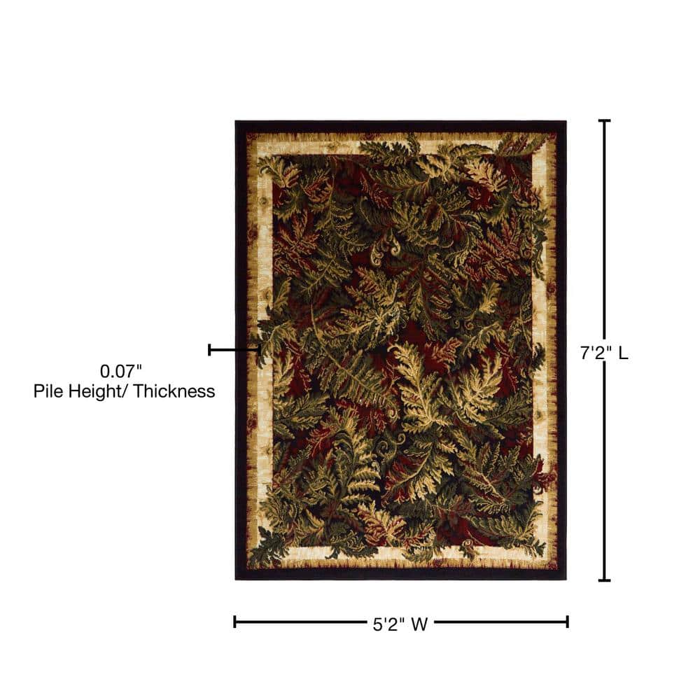 Optimum Black and Beige Botanical Area Rug, 5'2"x7'2"