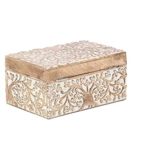 Rectangle Mango Wood Floral Box with Hinged Lid (Set of 3)