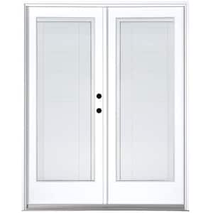 60 in. x 80 in. Fiberglass Smooth White Left-Hand Inswing Hinged Patio Door with Low E Built in Blinds