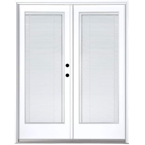 MP Doors 60 in. x 80 in. Fiberglass Smooth White Left-Hand Inswing Hinged Patio Door with Low E Built in Blinds