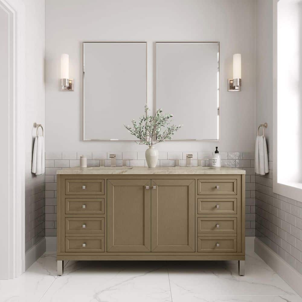 Chicago 60.0 in. Double Bath Vanity in Walnut Whisper with Tajnar Engineered Composite Top price history on PriceWatchPro