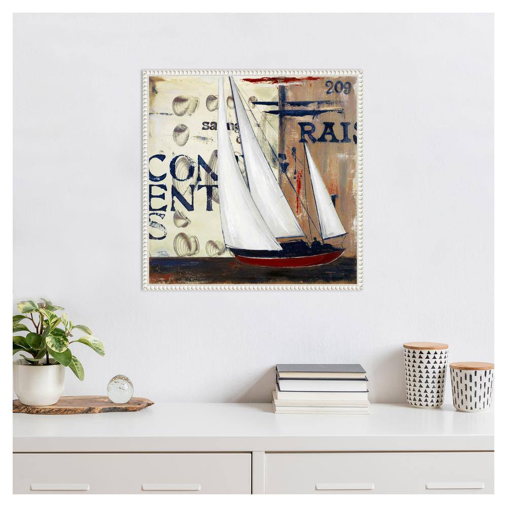 Blue Sailing Race II Abstract Canvas Art with White Floater Frame