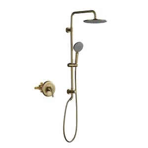 3-Spray Patterns with 2.5 GPM 10 in. Wall Mount Dual Shower Heads with Pressure Balance Valve in Brushed Gold