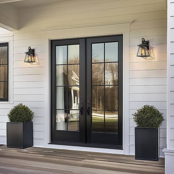 Farmhouse Black Outdoor Wall Sconce, 1-Light Modern Outdoor Lantern Sconce Light with Clear Glass Shade (2-Pack)