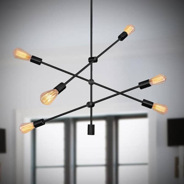 YANSUN 30 in. 6-Light Black Unique Modern Linear Chandelier, Industrial Linear Kitchen Pendant Light