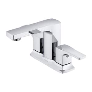 Tribune 4 in. Centerset Double Handle Bathroom Faucet with Metal Touch Down Drain in Chrome