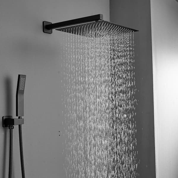 1-Spray Wall Mount Handheld Shower Head GPM in Black Rainfall Rough-in Valve Body and Trim
