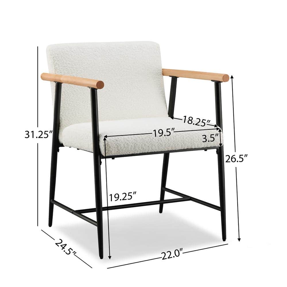 Modern Beige Upholstered Arm Chairs with Black Metal Frame, Set of 2