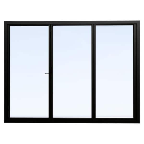 96 in. x 80 in. Right Swing/Outswing Double Tempered Glass Black Aluminum Folding Patio Door