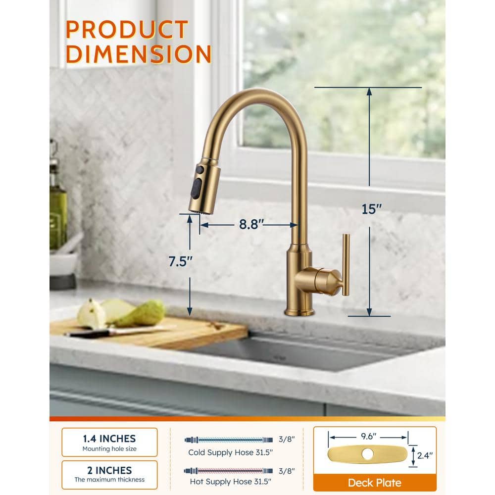 Brushed Gold Stainless Steel Pull-Out Spray Kitchen Faucet