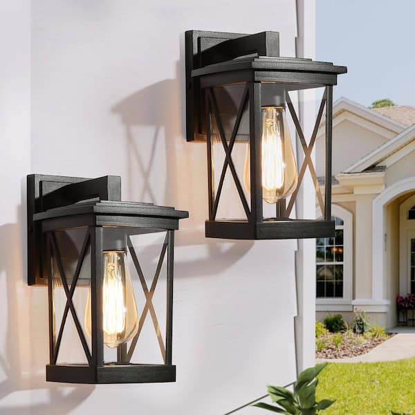 LNC Modern Black Outdoor Lantern Sconce With Clear Glass Shade 1-Light ...