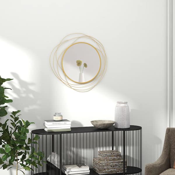 Gold 25.60 in. W x 25.60 in. H Modern Round Metal Framed Wall Mirror