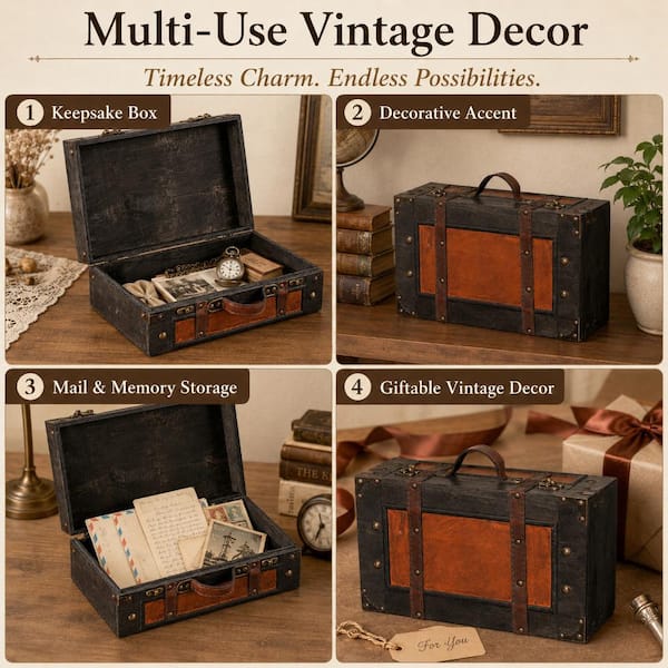 Vintiquewise Wooden Vintage Luggage Trunks - Antique Carry on