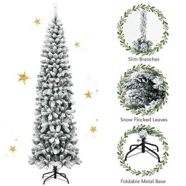 Christ Mas Costway 7.5 ft. Unlit Premium Snow Flocked Hinged Artificial