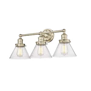Eyden 25.875 in. 3-Light Modern Gold Vanity Light with Clear Seedy Glass