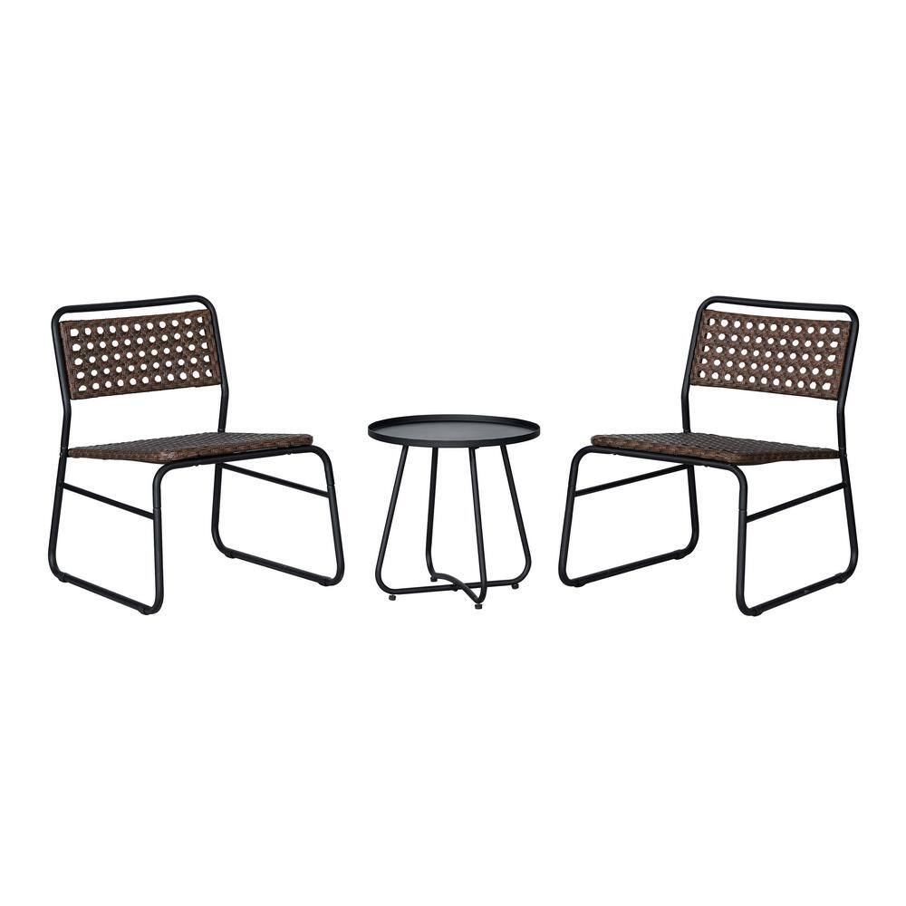 Freja 3-Piece Mid-Century Modern Faux Rattan Metal Patio Conversation Outdoor Patio Set, Black/Brown price history on PriceWatchPro