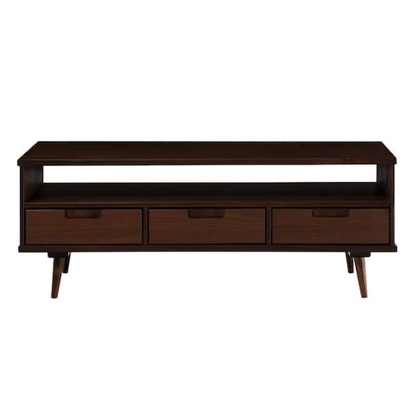 Welwick Designs 48 in. Walnut Rectangle Solid Wood Top Coffee Table with Storage