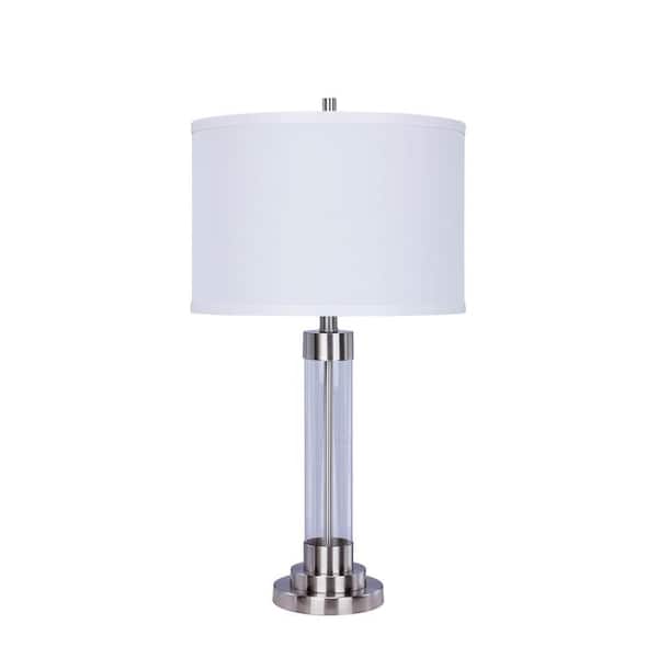 28 in. Brushed Steel Metal and Clear Glass Table Lamp