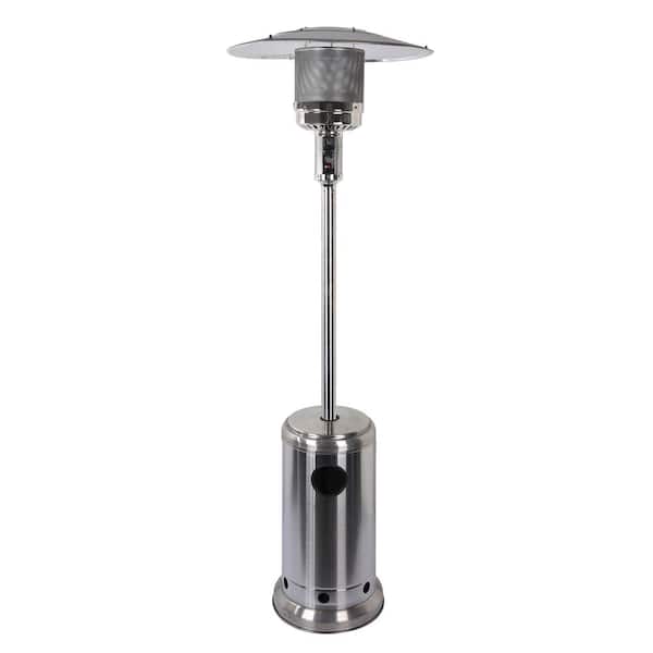89 in. Outdoor Freestanding 47,000 BTU Floor Standing Patio Heater with Wheels, Silver Stainless Steel