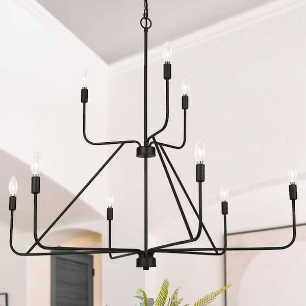 9-Light Black 2-Tier Modern Classic Candlestick Chandelier Large Hanging Light for Dining Rooms, Living Rooms, Kitchens