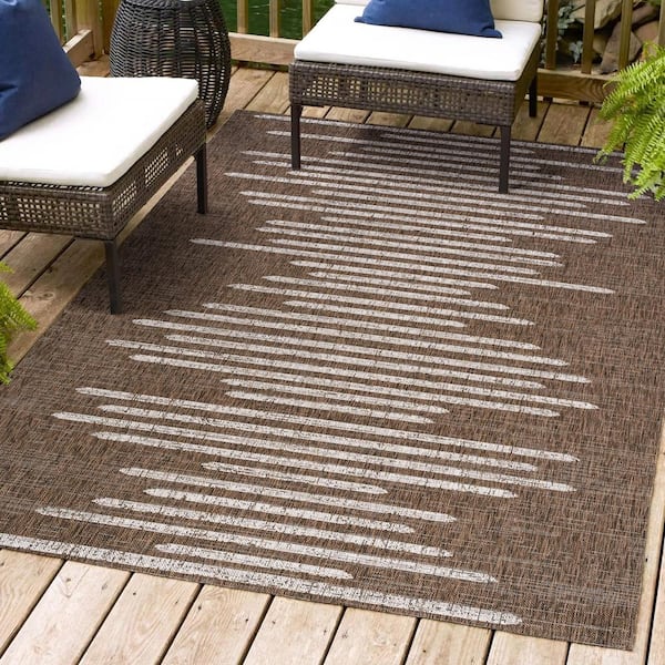 Zolak Berber Stripe Geometric Brown/Beige 8 ft. x 10 ft. Indoor/Outdoor Area Rug