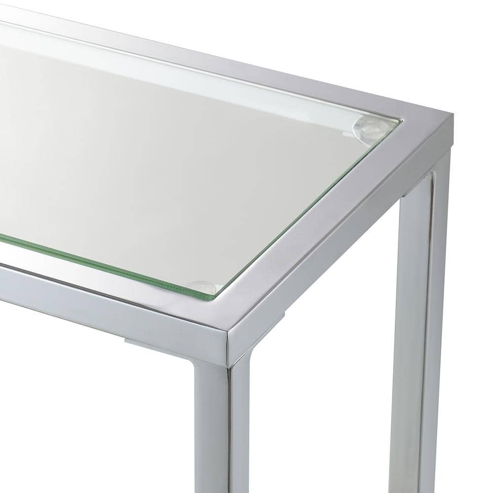Nadia Chrome Metal Entryway Hall Table with Glass Shelves