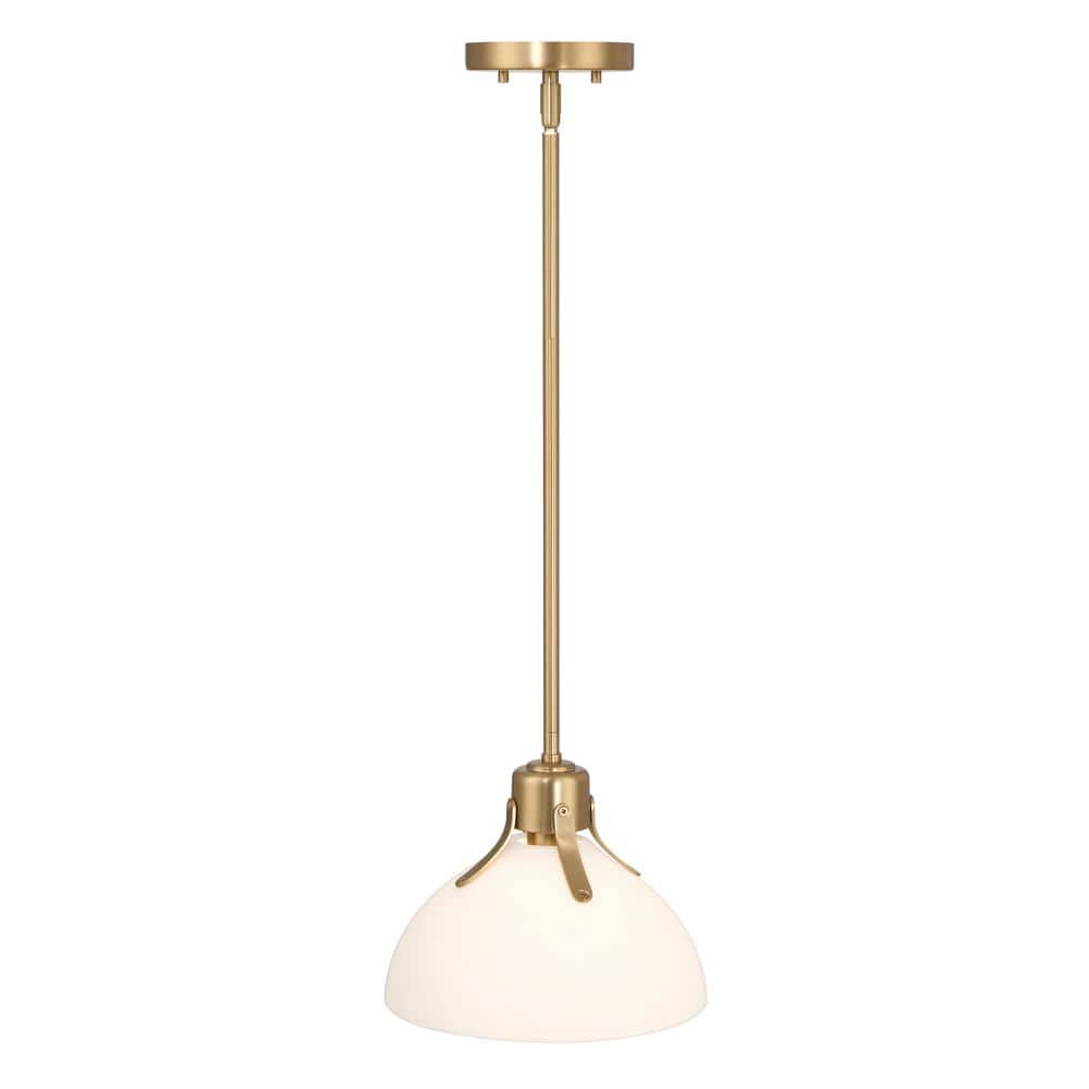 Gold and White Glass Dome Ceiling Light with Adjustable Height