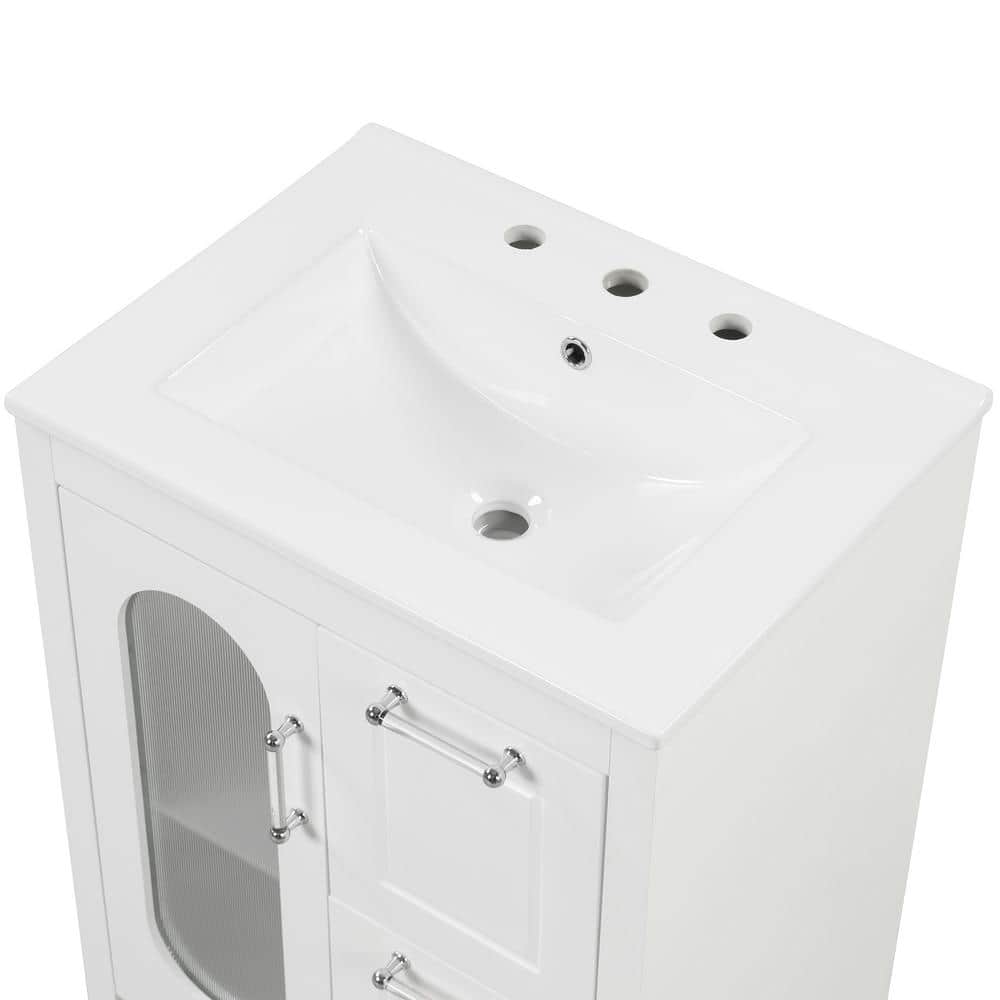 White Wood Single Sink Bathroom Vanity with Ceramic Top