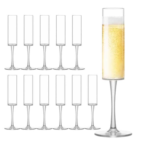 6 oz. Clear Shatterproof Disposable Plastic Champagne Flutes Stemmed Toasting Glasses Party (Set of 12)