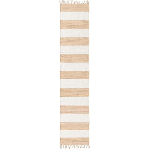 Chindi Rag Striped Beige 2 ft. 7 in. x 10 ft. Area Rug