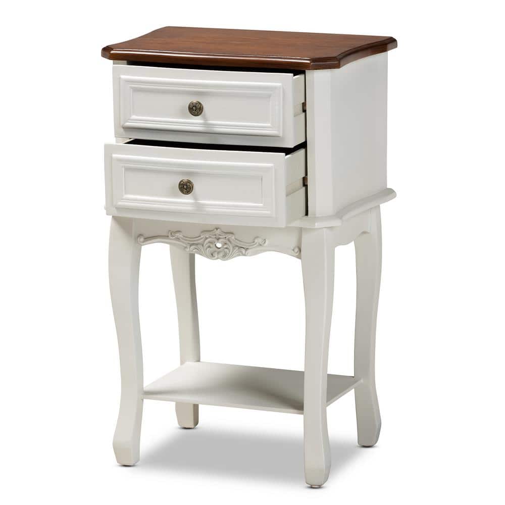 Darla Traditional French White & Cherry Brown Wood Nightstand