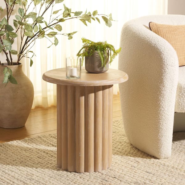 Monka 17.7 in. Bleached White Wood Round End Table