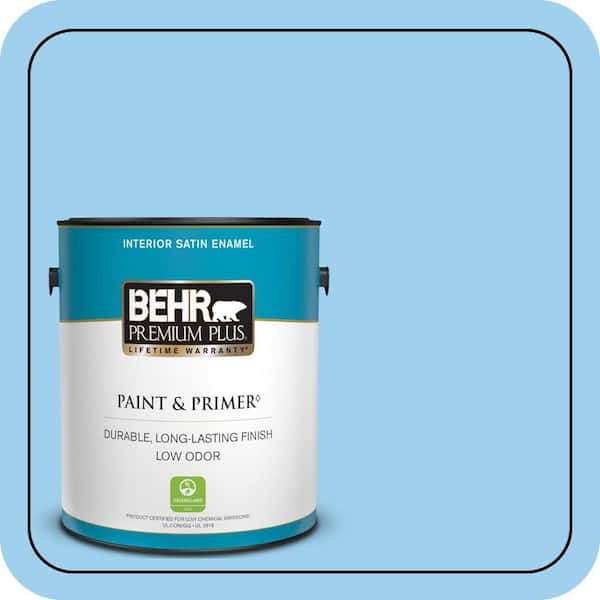 BEHR PREMIUM PLUS 1 gal. #P500-3 Spa Blue Satin Enamel Low Odor Interior Paint & Primer