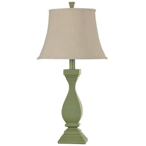 30 in. Sea Grass Green Distressed Table Lamp with Oatmeal Softback Fabric Shade