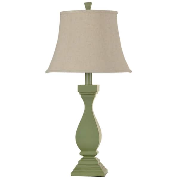StyleCraft 30 in. Sea Grass Green Distressed Table Lamp with Oatmeal Softback Fabric Shade
