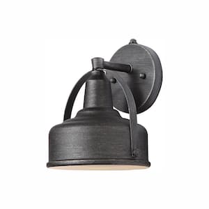 Hampton Bay 9 in. Weathered Pewter Dusk to Dawn Integrated LED Outdoor Line Voltage Wall Sconce