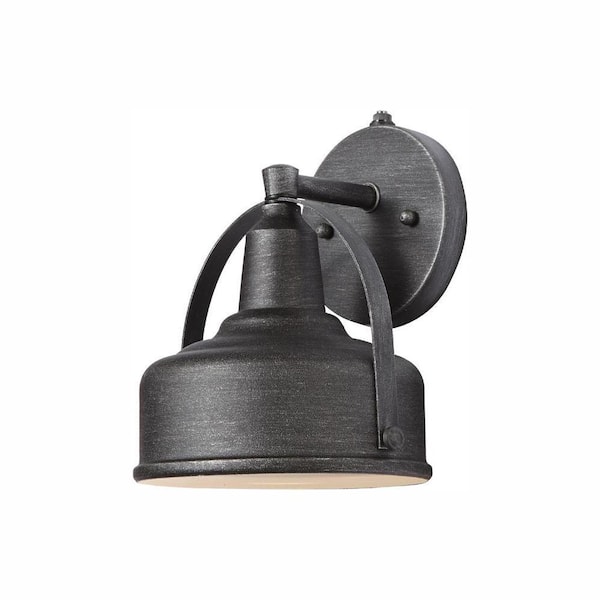 Weathered Pewter Dusk to Dawn Line Voltage Hardwired Outdoor Porch Light Wall Lantern Sconce with Integrated LED