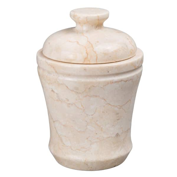 Creative Home Natural Champagne Marble Fluted Collection Cotton Ball Q Tip Swab Holder Bathroom Countertop Storage Jar Organizer 74595 The Home Depot