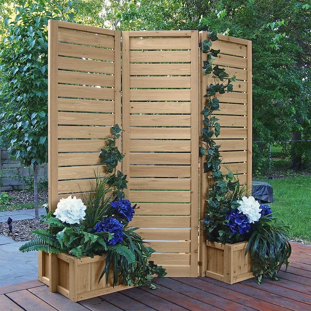 Natural Cedar Folding Privacy Screen with Planters