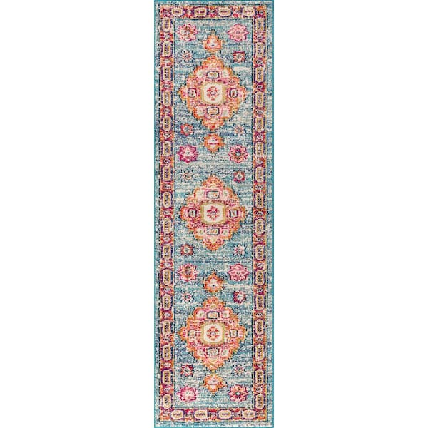 Bohemian FLAIR Boho Vintage Medallion Blue/Red 2 ft. 3 in. x 8 ft. Runner Rug
